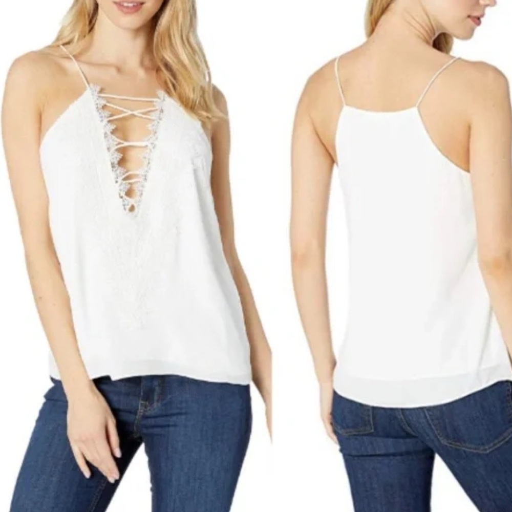 Wayf Cream Embellished Tie Front Camisole